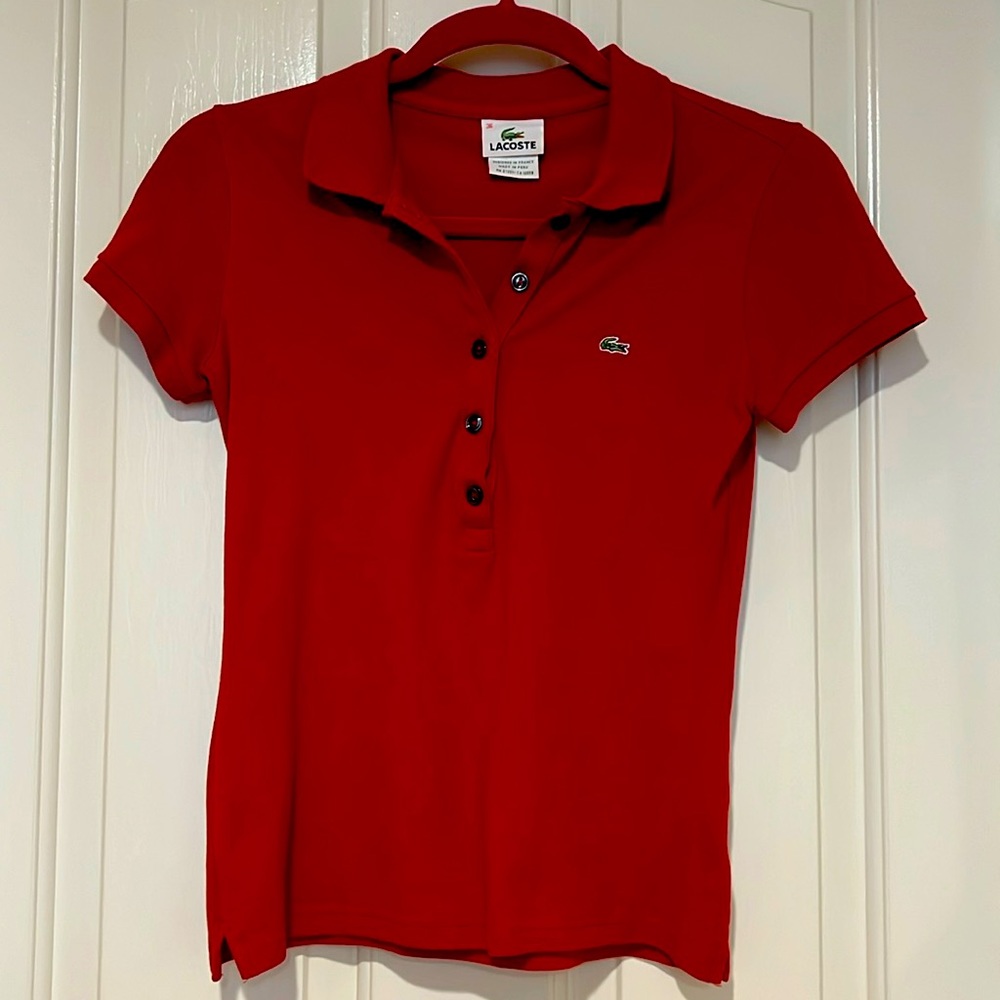Red women’s Lacoste polo, size small 36